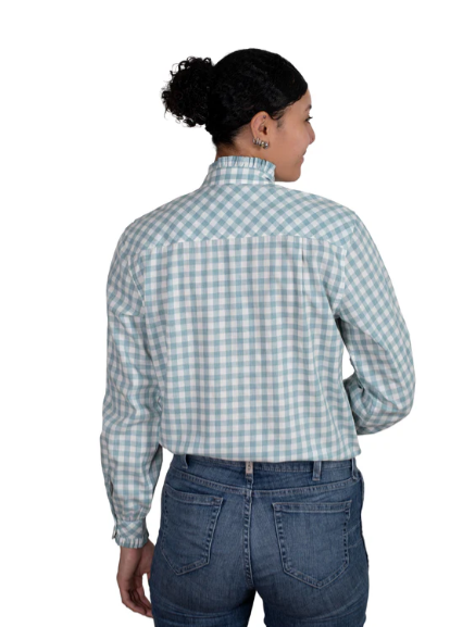 WWLS2447 Just Country Women's Abbey Frills Dusty Blue Check