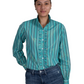 WWLS2455 Just Country Women's Abbey Frills full button print workshirt Turquise Stripe