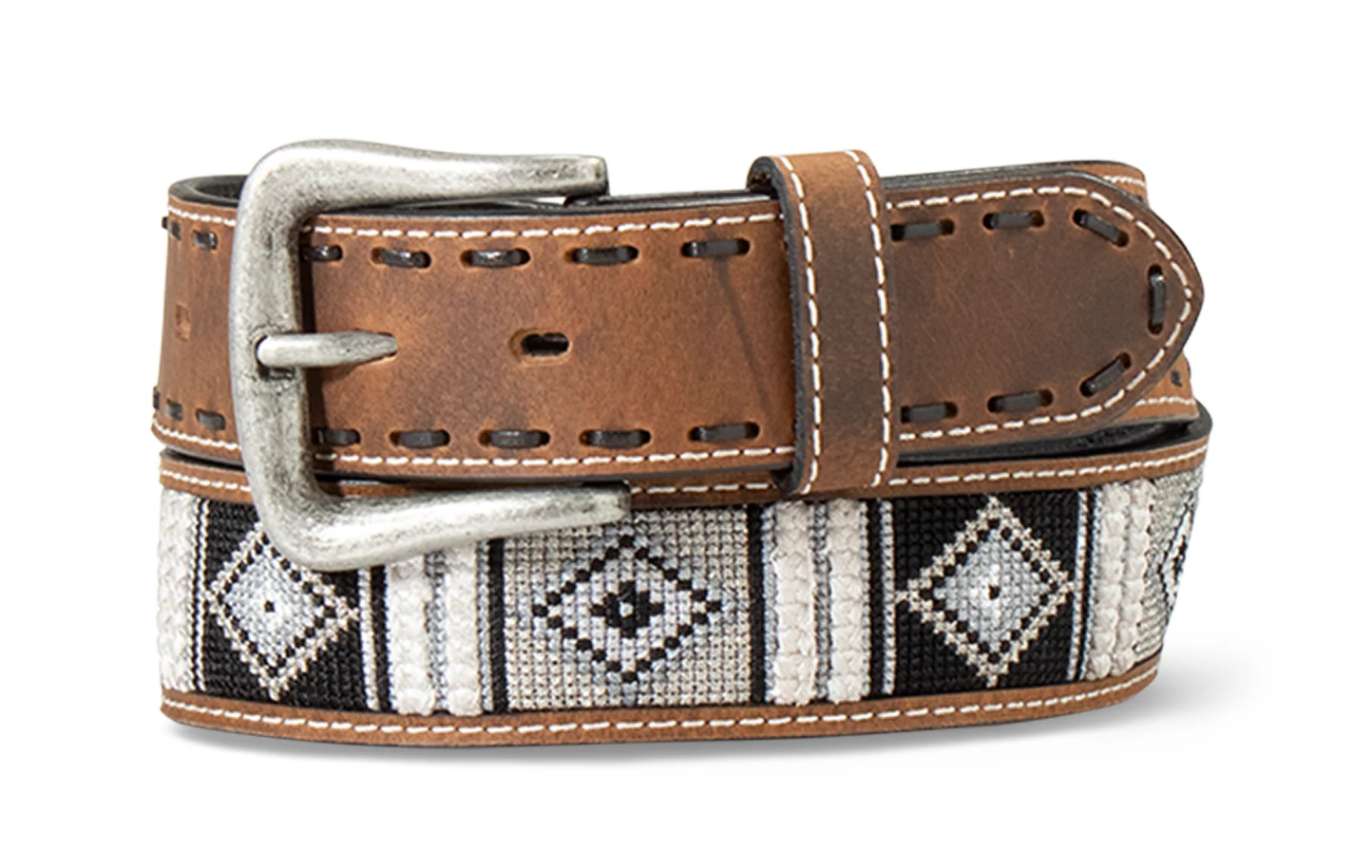 A1041502 Ariat Men's Diamond inlay Chocolate back lace belt 1 1/2''