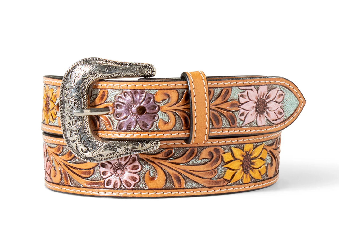 A1566197 Ariat Women's Sunflower Daisy hand tooled belt 1 1/2''