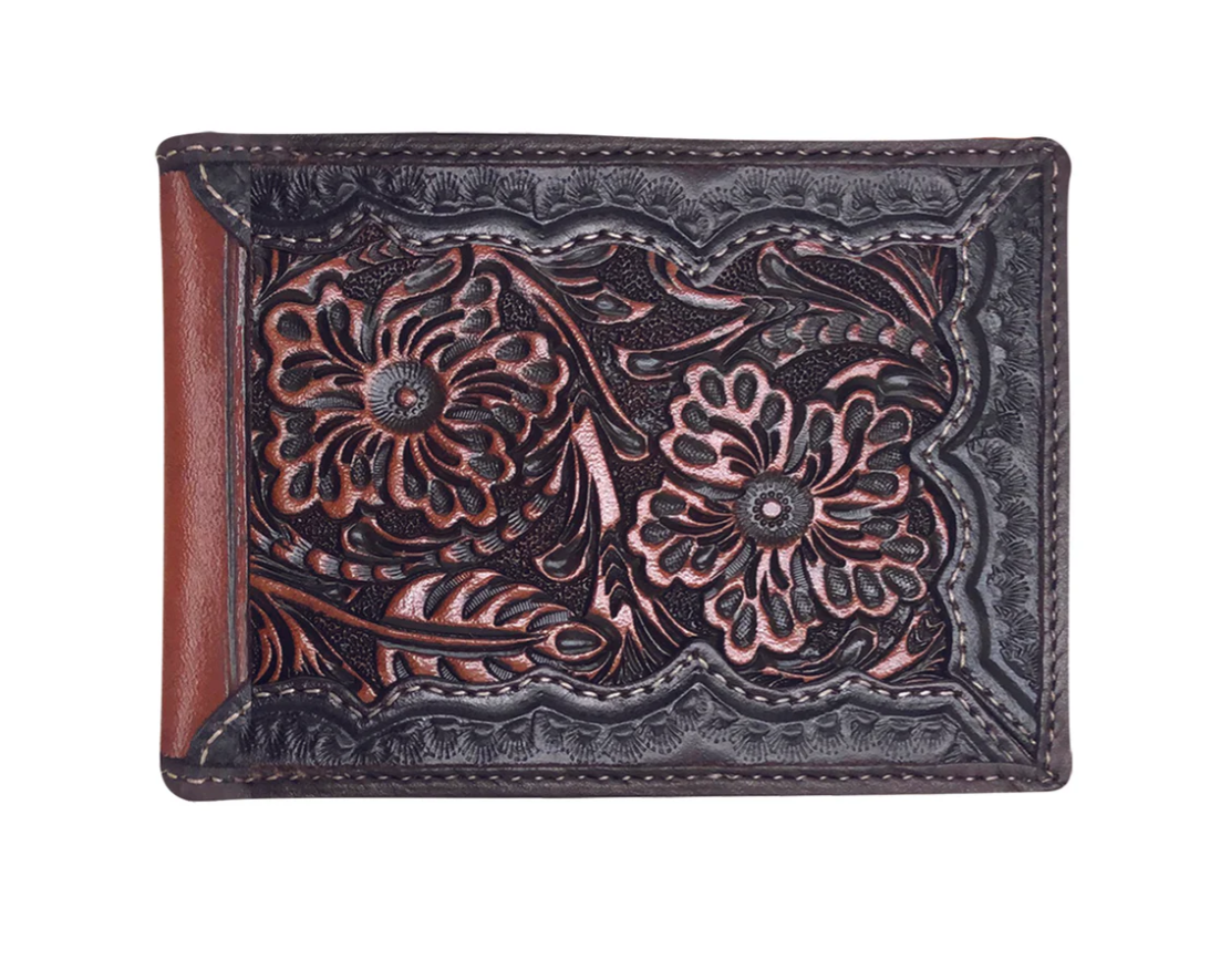 8154100 Roper Bi Fold wallet tooled leather Dark brown – RAYVIEW