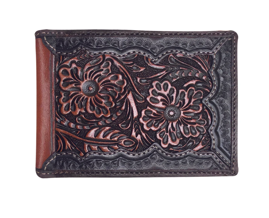 8154100 Roper Bi Fold wallet tooled leather Dark brown