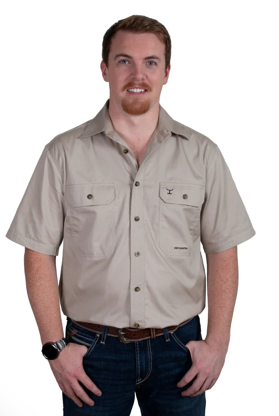 20204STN Just Country Eddie Short Sleeve Full button Work shirt Stone