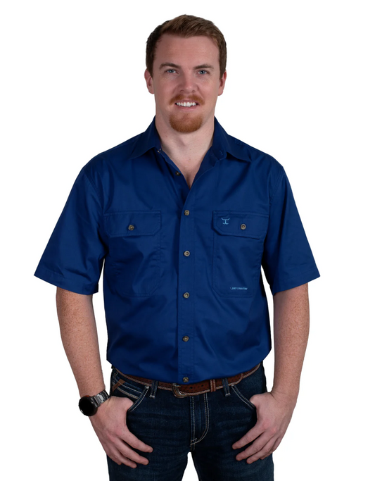 20204CBT Just Country Eddie Short Sleeve Full button Work shirt Cobalt