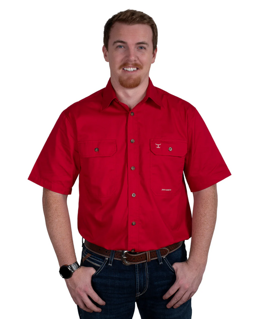 20204CHI Just Country Eddie Short Sleeve Full button Work shirt Chilli