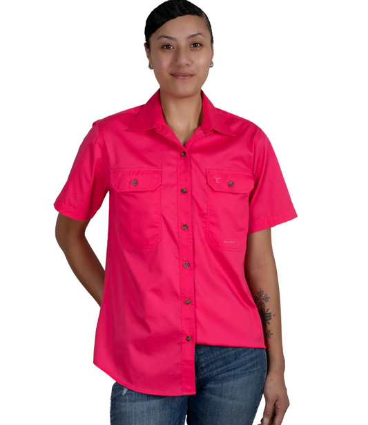 50504HPK Just Country Women's Maggie Short Sleeve Full button Work shirt Hot Pink