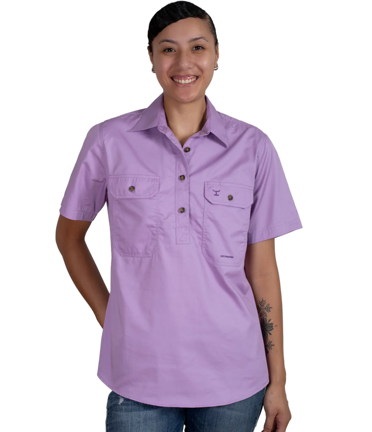 50506OCD Just Country Women's Evie Short Sleeve Half button Work shirt Orchis