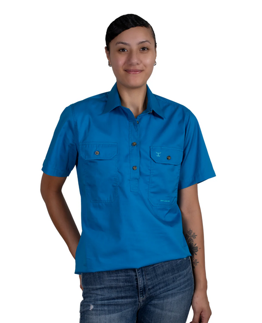 50506BJL Just Country Women's Evie Short Sleeve Half button Work shirt Blue jewel