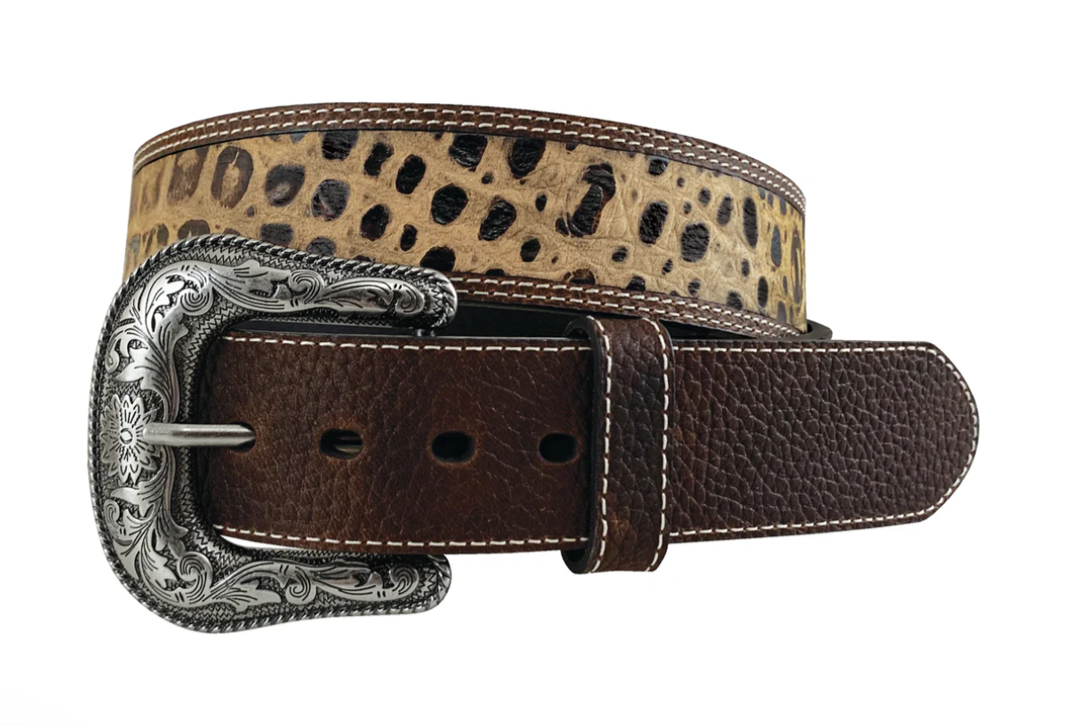 8675500 Roper Men's Belt 1.1/2'' Leather Safari Deep Croc Print Inlay - Cognac