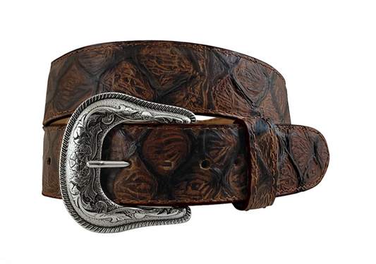 8671500 Roper Men's Belt 1.1/2'' Leather Pirarucu Embossed Cognac