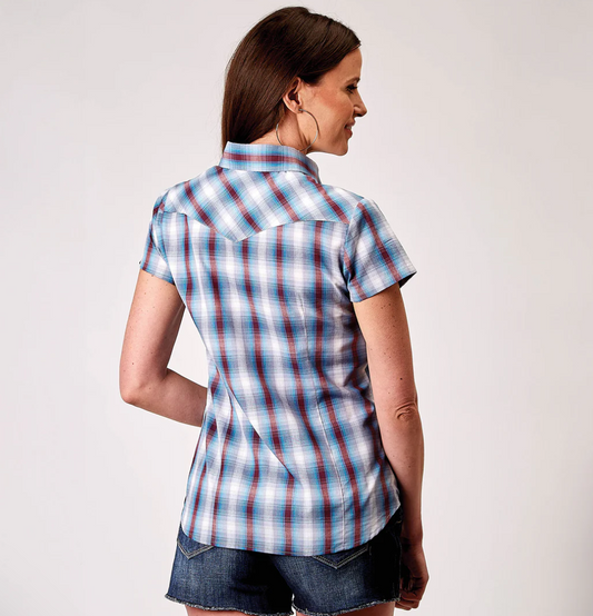 01-051-0101-3006 Roper Women's Karman Classic SS Shirt Plaid Grey