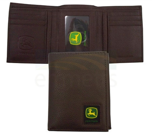 4012000-200 John Deere Pebble Grain Leather Tri-Fold Wallet Brown