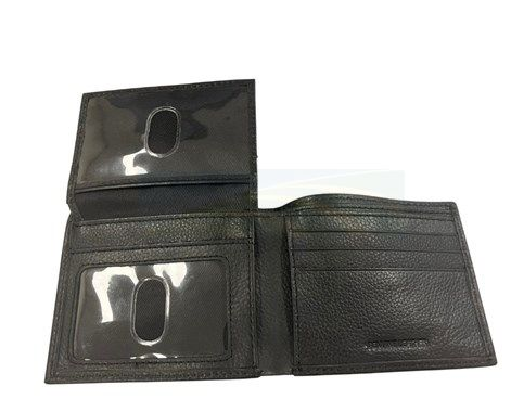 401300-001 John Deere Pebble Grain Leather Bi-Fold Wallet with Trademark Logo Black