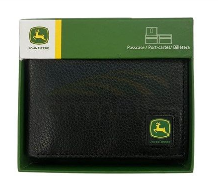 401300-001 John Deere Pebble Grain Leather Bi-Fold Wallet with Trademark Logo Black