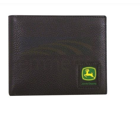 401300-001 John Deere Pebble Grain Leather Bi-Fold Wallet with Trademark Logo Black