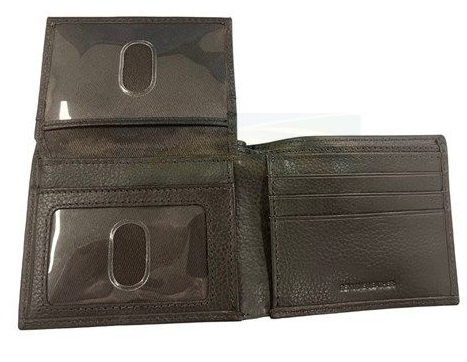 401300-200 John Deere Pebble Grain Leather Bi-Fold Wallet with Trademark Logo Brown