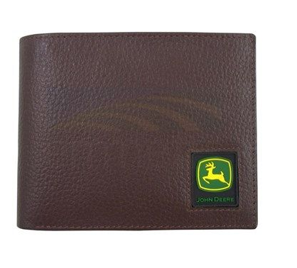 401300-200 John Deere Pebble Grain Leather Bi-Fold Wallet with Trademark Logo Brown