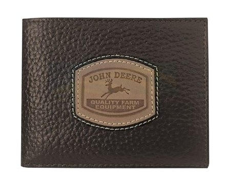 4054000-200 John Deere Brown Pebble Grain Leather Bi-Fold Wallet with Historic Trademark