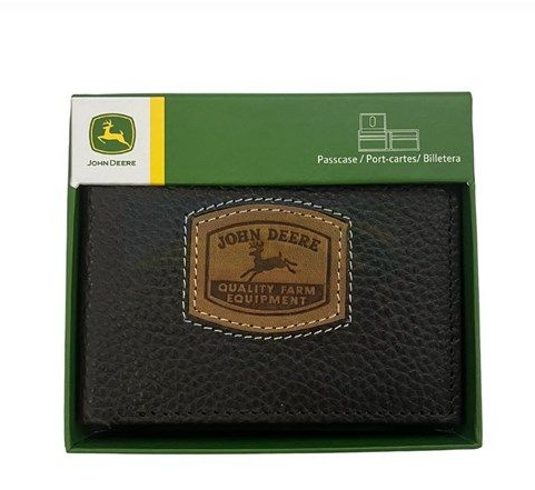 4054000-200 John Deere Brown Pebble Grain Leather Bi-Fold Wallet with Historic Trademark