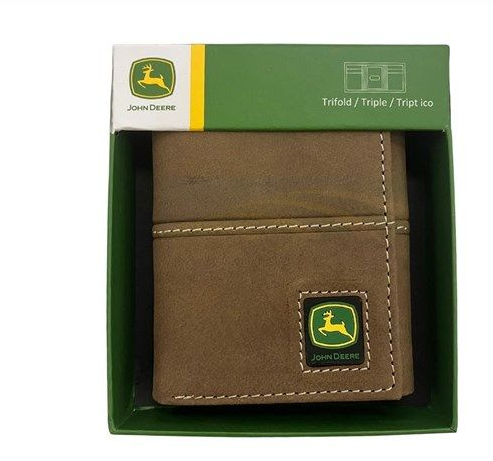 409500-210 John Deere Leather Tri-Fold Wallet Brown