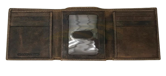 409500-210 John Deere Leather Tri-Fold Wallet Brown