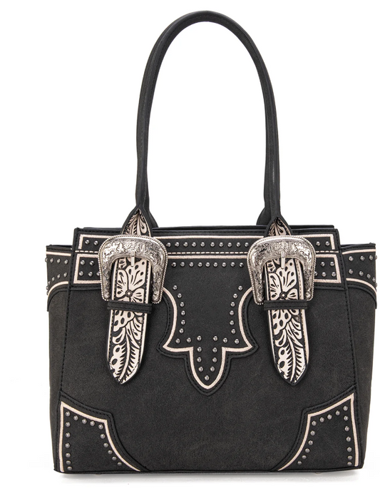 MW1282G-8317BK Montana West Buckle Collection Tote - Black