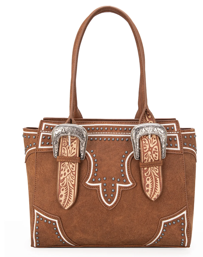 MW1282G-8317BR Montana West Buckle Collection Tote - Brown