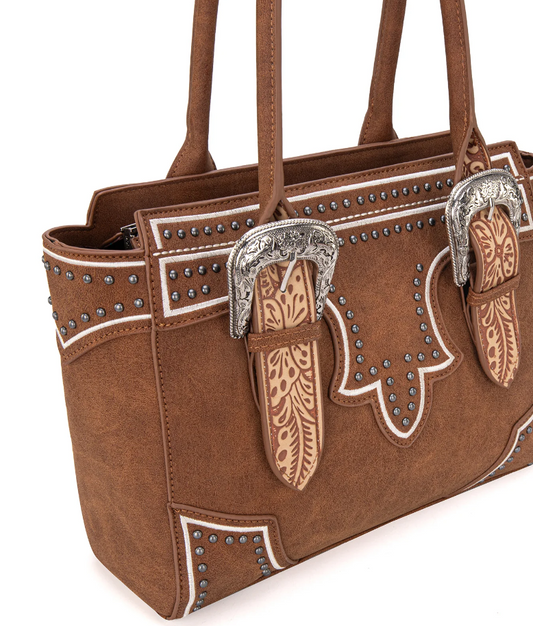 MW1282G-8317BR Montana West Buckle Collection Tote - Brown