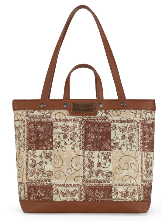 WG138-2002BR Wrangler Paisley Pattern dual Sided Print Tote - Brown