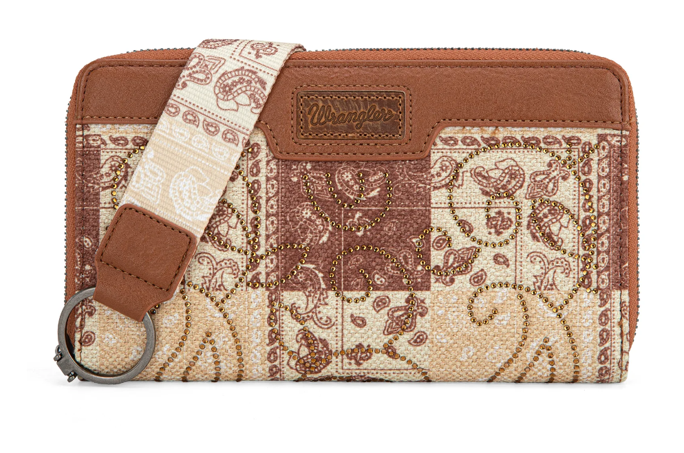 WG138-W006BR Wrangler Bandana Paisley Print Purse - Brown