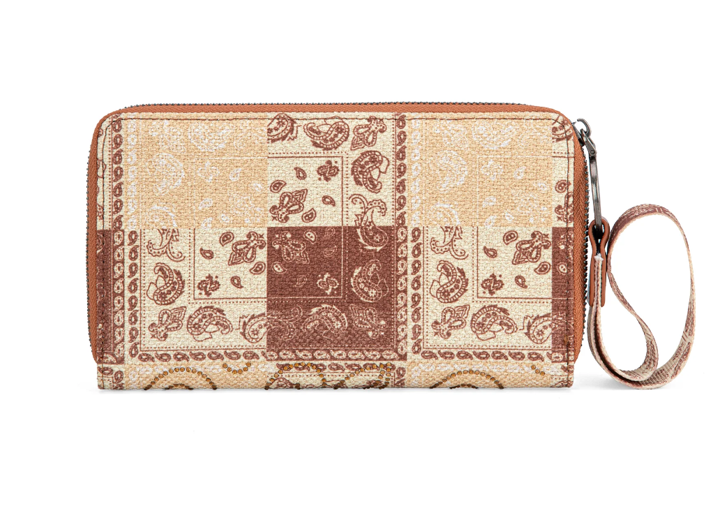 WG138-W006BR Wrangler Bandana Paisley Print Purse - Brown