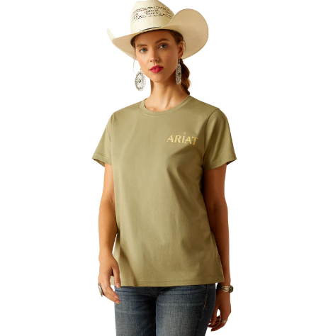 10048683 Ariat Women's Desert Scene T Shirt Oil Green