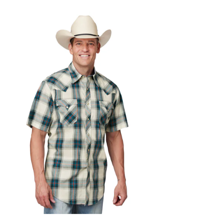 03-002-0062-0477 Roper Men's West Collection SS Plaid Shirt