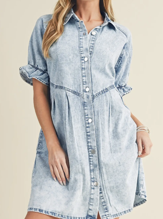 SW786546 Women's Blue Mineral Washed Denim Dress