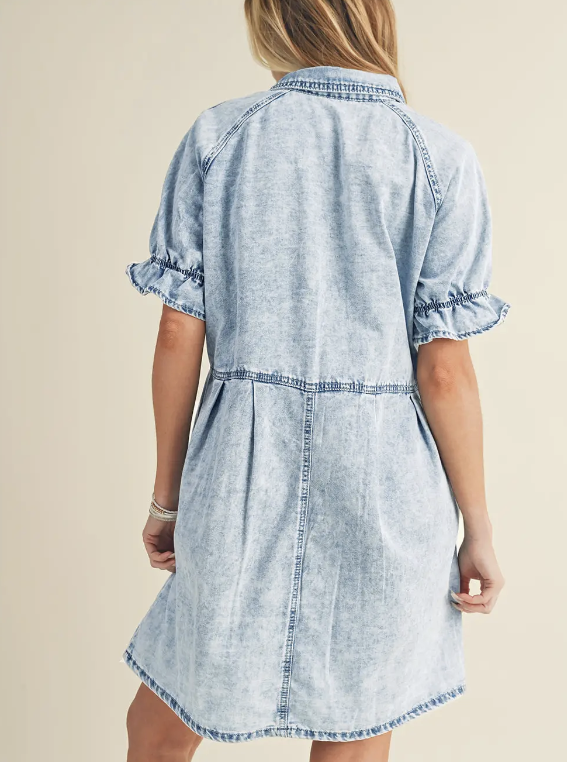 SW786546 Women's Blue Mineral Washed Denim Dress