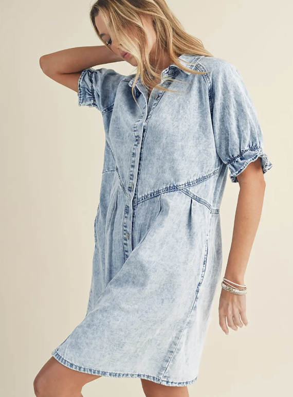 SW786546 Women's Blue Mineral Washed Denim Dress