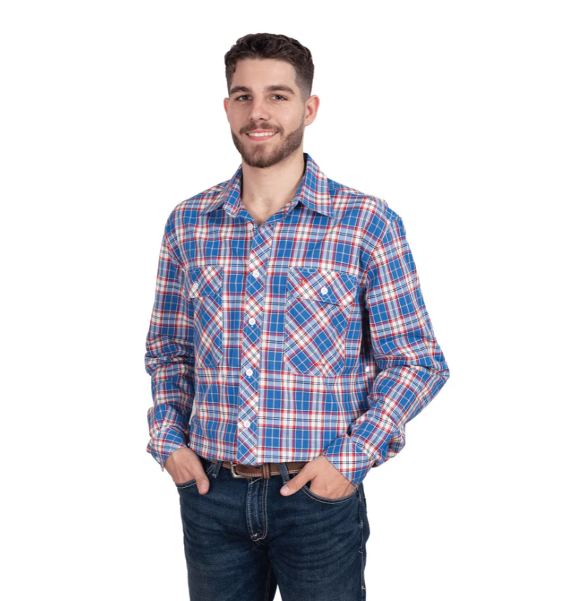 MWLS2494 Just Country Austin Long Sleeve Full Button Solid Work shirt - Blue/ Red Plaid