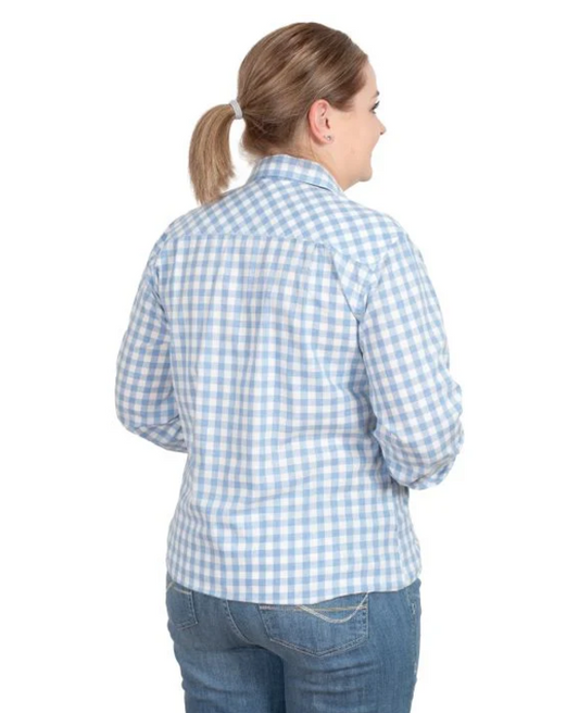 wwls2472 Just Country Women's Abbey Long Sleeve Full Button Print Work Shirt - Blue Check