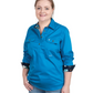 wwls2477 Just Country Women's Jahna Trim Long Sleeve Half Button Work Shirt - Blue Jewel Navy Orchids