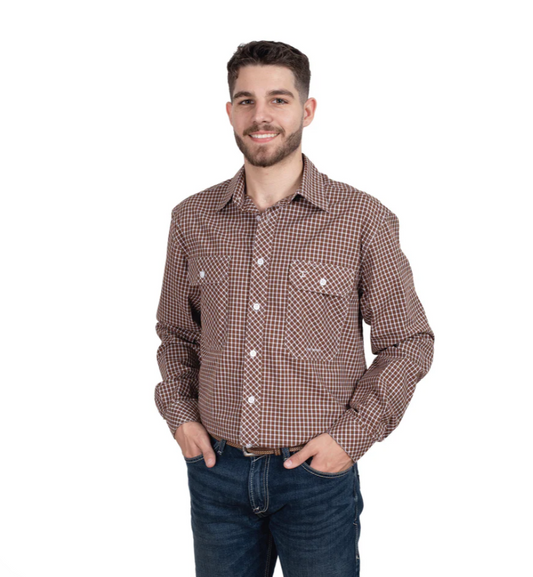 MWLS2492 Just Country Men's Austin Long Sleeve Full Button work shirt Chocolate Check