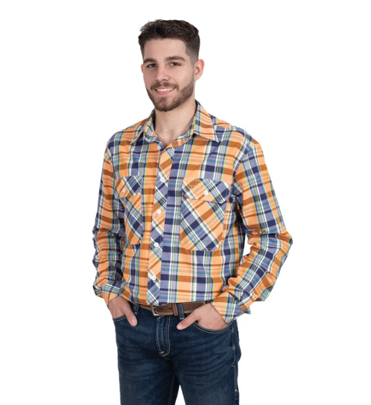 MWLS2493 Just Country Men's Austin Long Sleeve Full Button work shirt Orange/ Navy Plaid