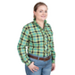 WWLS2465 Just Country Women's Abbey Frills Long Sleeve Full Button Print Work Shirt - Spearmint/ Black Lurex