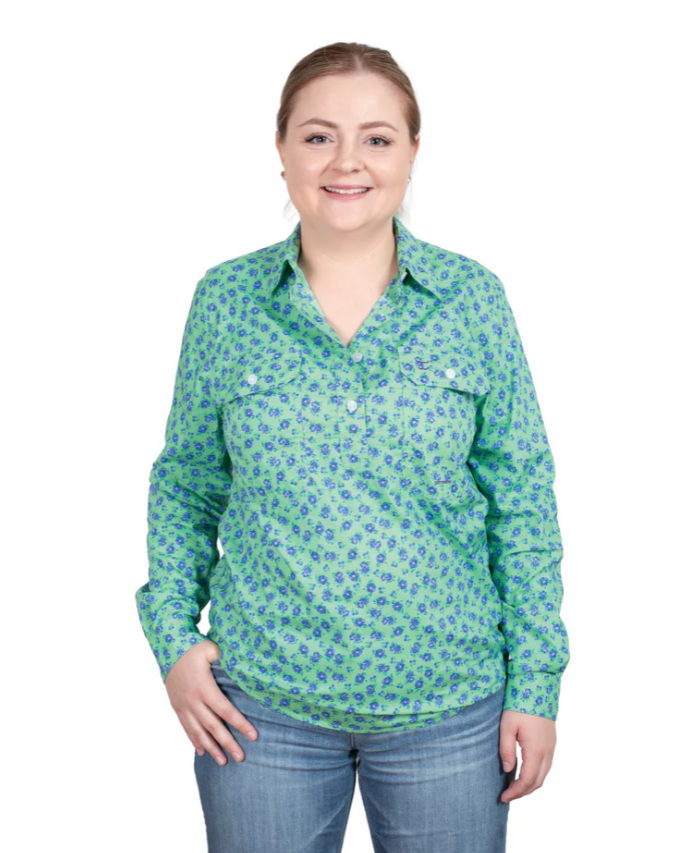 WWLS2483 Just Country Women's Georgie Long Sleeve Half Button Work Shirt Ivy Violets