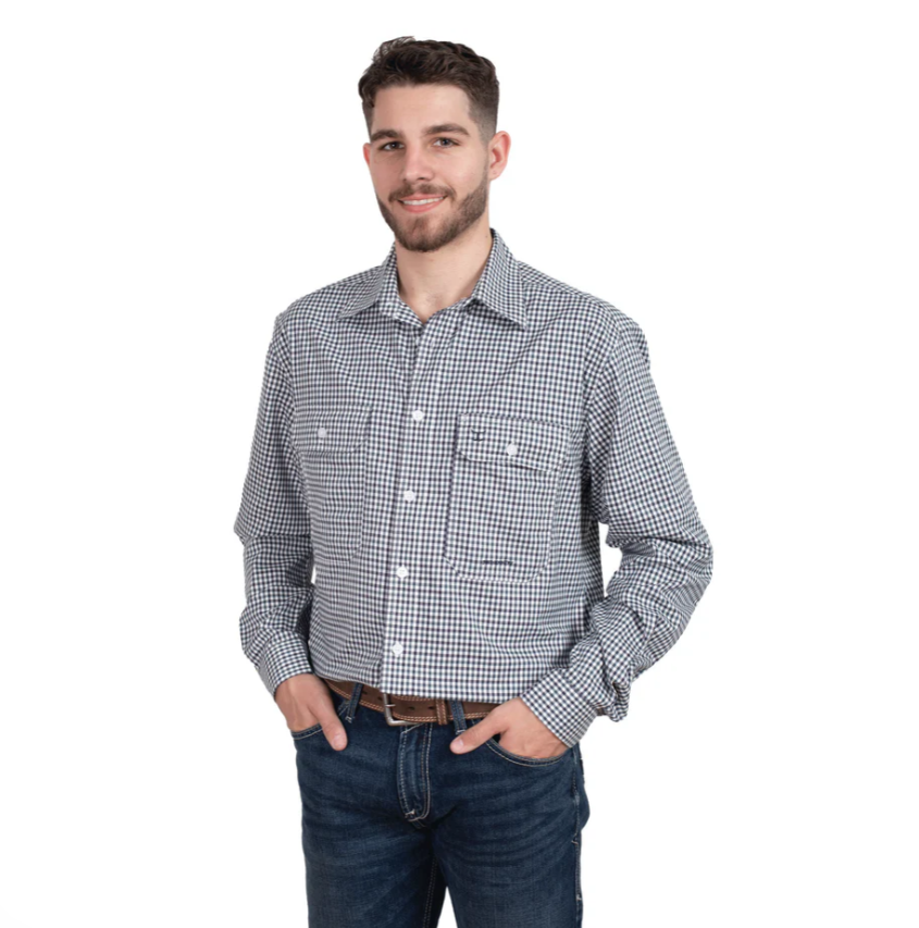 MWLS2496 Just Country Men's Austin Long Sleeve Full Button work shirt Navy/ Green Mini Check