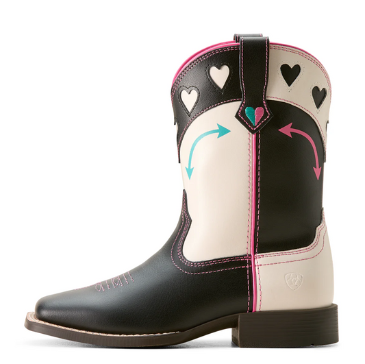 10053809 Ariat Youth Round Up Hearts Madison Avenue/ Classic White