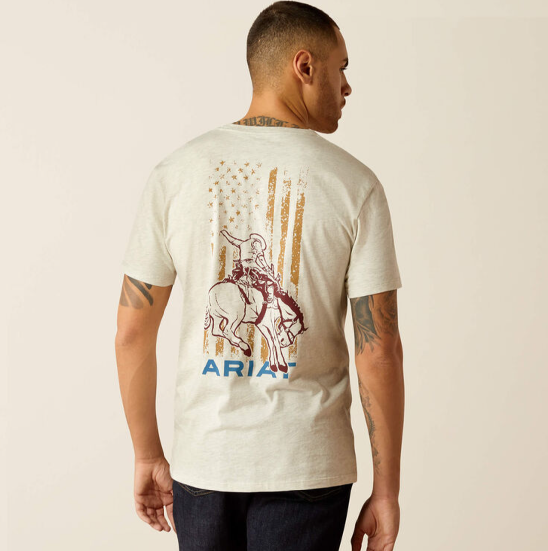 10052507 Ariat Men's Rodeo Proud SS Tee Oatmeal Heather