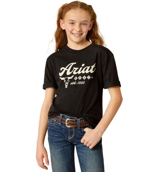 10052019 Ariat Girls Established Boot Co SS Tee Black