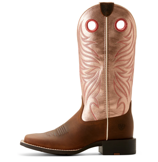 10053730 Ariat Women's Round Up Ryder Distressed Brown/ Golden Pink   C Width