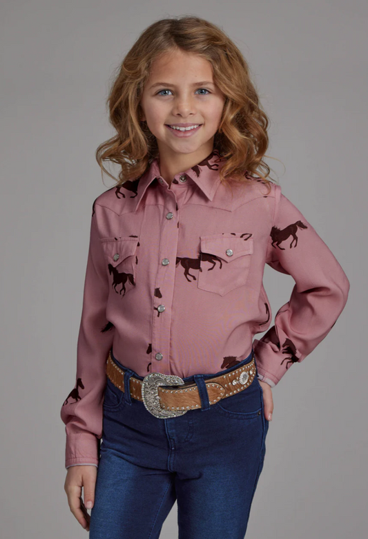 03-080-0590-6127 Roper Girls Five Star Collection LS Shirt Print Pink