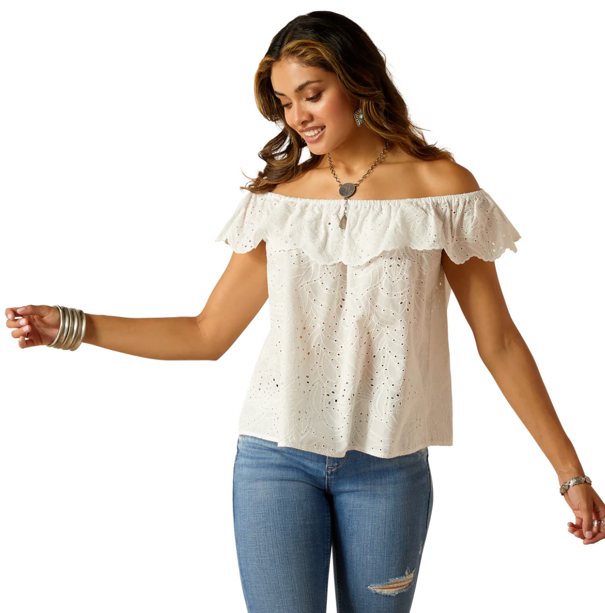 10051290 Ariat Women's Coquette Top Cloud Dancer